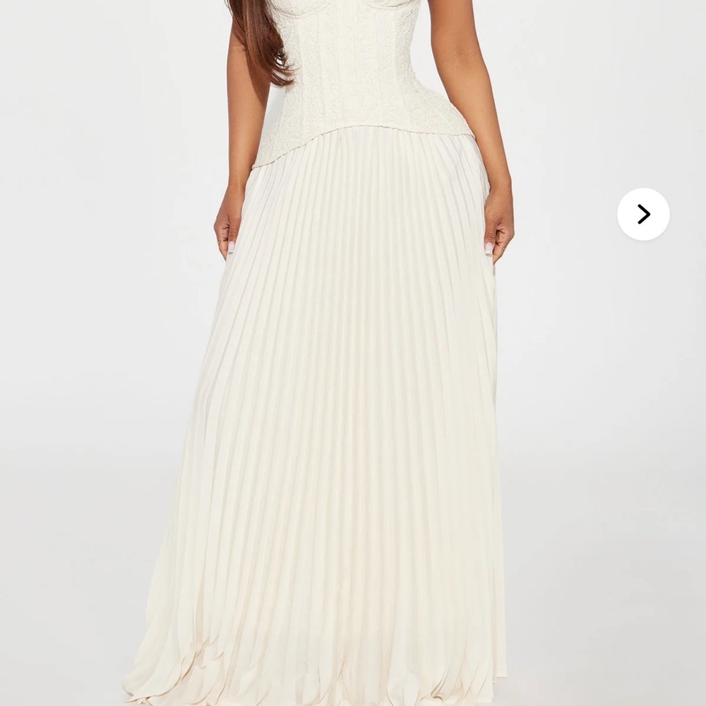 Fashion Nova Cream Daniella Lace Pleated Maxi Dress